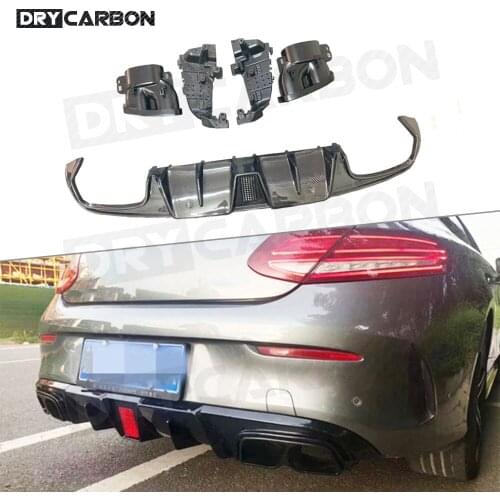 Carbon Fiber Car Rear Bumper Diffuser Lip with Exhaust for Mercedes Benz C Class C205 C63 AMG Coupe 2 Door 2015-2019 FRP