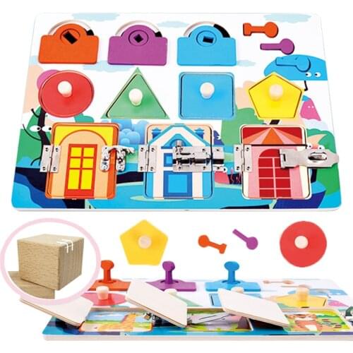 Toddler Busy Board Unlocking Educational Toy Early Skill Training Color Shape Montessori Wooden Toy Teaching Aids Learning Board