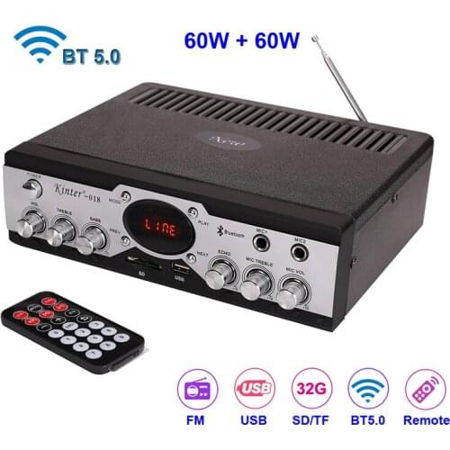 FM Radio Mp3 Player 2*60W Audio Bluetooth-Compatible Power Amplifier Stereo Equalizer HiFi Karaoke Digital Mp3 Decoder Music AMP