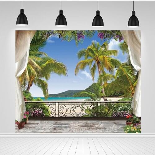 Scopiso Summer Tropical Palm Tree Sea Ocean Seaside Nature Scene Curtain Baby Portrait Backdrop Photography Background Studio