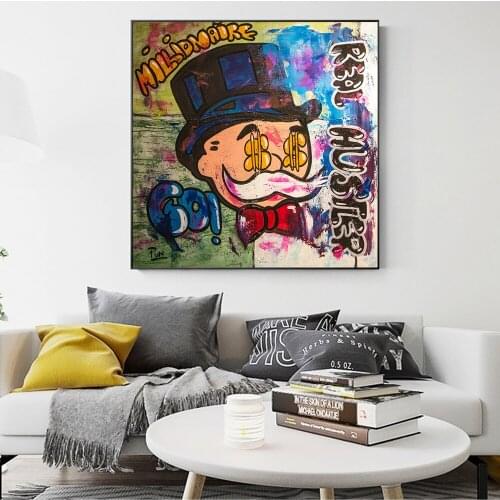Graffiti Monopoly Real Hustler Millionaire Street Art Canvas Print Painting Wall Picture Living Room Home Decoration Poster