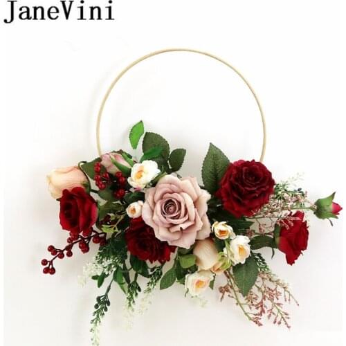JaneVini Ins Red Wedding Bouquet Accessories Artificial Bridal Hand Flower Wreath Basket Knocker Decoration Silk Bouquets 2020