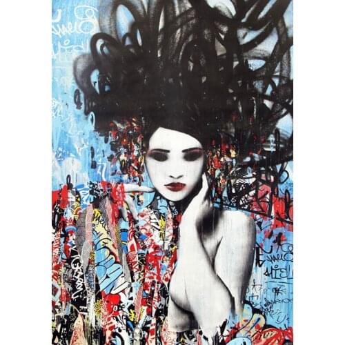 Spray picture grafitti art young girl with beautiful skirt on oil painting canvas for home decor and wall art poster, gallery