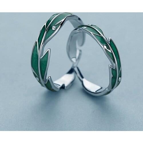 2 Pcs Leaves Lover Couple Rings Set Sun and Moon Minimalist Adjustable Ring For Men Women Engagement Valentines Day Jewelry