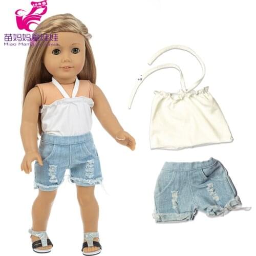 43cm baby doll clothes set strapless shirt denim short suitable for 18 inches girl doll clothes baby girl gift toys outfit