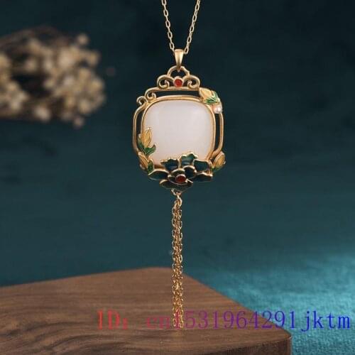 Jade Flower Pendant Gifts Necklace Charm Jewelry Gemstone Natural Crystal Chalcedony Chinese Fashion Women Zircon 925 Silver