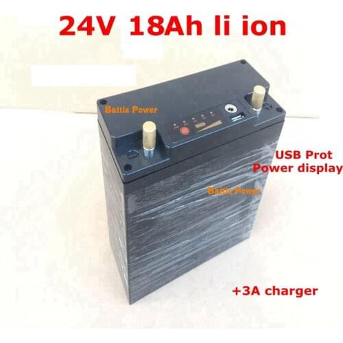 24v 18ah lithium ion battery li ion with USB port 18650 BMS for 500w 350W ebike RV Solar Weeder mower wheelchair +3A charger