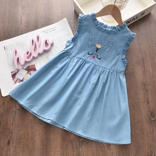 Menoea 2-7Y Summer Clothes 2020 Kids Cute Dress Cat Pattern Design Dress Kids Clothes Denim Dress Toddler Girls Children Clothes