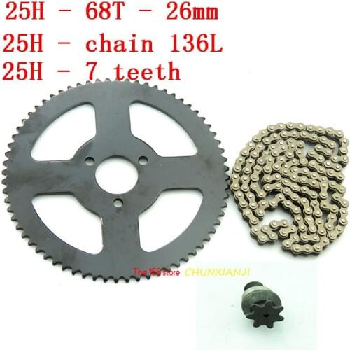 Mini Moto Drive System 25H 136/146 /158 links loops Chain with Rear Sprocket 68T 26mm For 47cc 49cc Mini Pocket Bike ATV quad