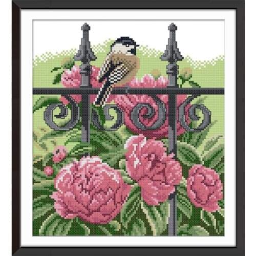 Bird on the fence 2 cross stitch kit aida 14ct 11ct count print canvas cross stitches needlework embroidery DIY handmade