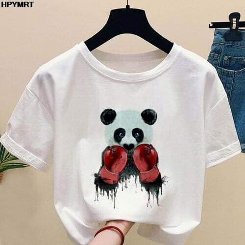 New Fashion Women T Shirt Funny boxing Panda Printing Tee Shirt Female Short Sleeve Tops Tee Harajuku T-shirts 90s Girls Clothes