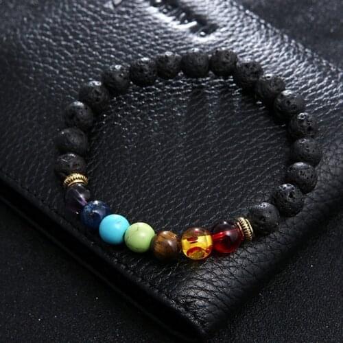 Newst 7 Chakra Bracelet Men Black Lava Healing Balance Beads Reiki Buddha Prayer Natural Stone Yoga Bracelet For Women