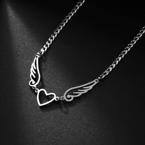 Teamer Stainlee Steel Necklace for Women Love Heart Angel Wing Choker Necklaces Girlfriend Gift Gold Plated Engagement Jewelry