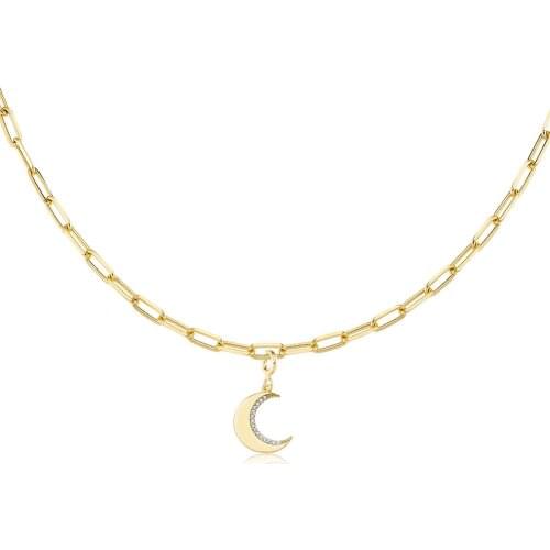 Valori Jewels Moon Light, Zirconia White Gemstone, Gold Plated, Sterling Silver Charm Necklace