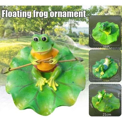 Floating Frog Water Ornament Animal Resin Sculpture for Micro-landscape Pool Frog on A Lotus Leaf XH8Z