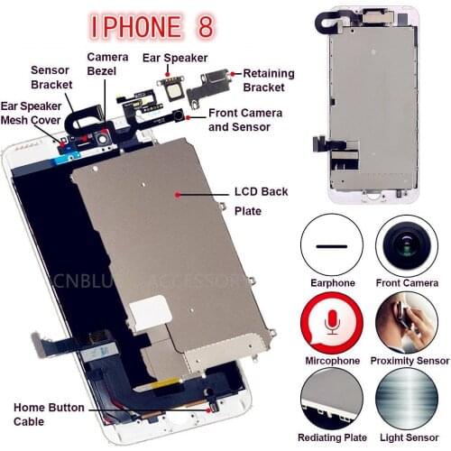 4.7/5.5 For iPhone8/8Plus Full Set Complete LCD Display Digitizer Assembly Replacement Good 3D Touch Front Camera Speaker