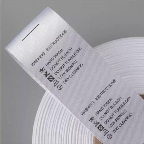 Custom Logo Garment care Label 100% Polyester Printed Satin Ribbon Wash Care Contents Labels for Baby Clothes