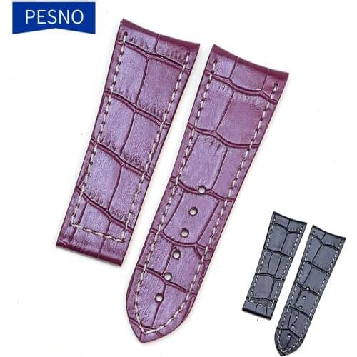 PESNO Superme Crocodile Leather Watch Bands Purple Black Genuine Leather Calf Skin Wrist Straps suitable for JEANRICHARD