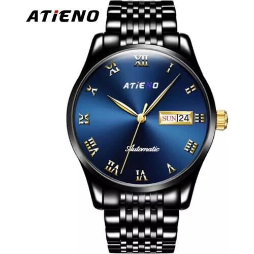 ATIENO Luxury Retro Blue Dial Men Watch Japan Miyota Automaticl Sport Wrist Watch Can Custom Make Your Logo