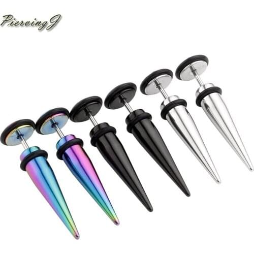 PiercingJ 16G 4G-00G Look Black Colorful Stainless Steel Taper with O Earring/Illusion/Fake Gauge Kit