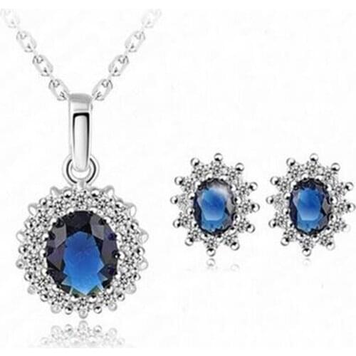 Blue Crystal Necklace Set necklace Women Jewelry wholesale