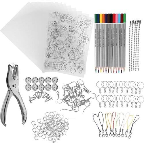 1 Set Shrinky Art Paper Heat Shrink Sheet Plastic Kit Hole Punch Keychains Pencils DIY Color Lead Manual Heat Shrink Film Tool