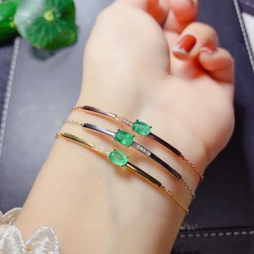 100% Natural Real Emerald bangle Bracelet Solid S925 Sterling Silver For Women Color Gem Stone Rings Fine Jewelry