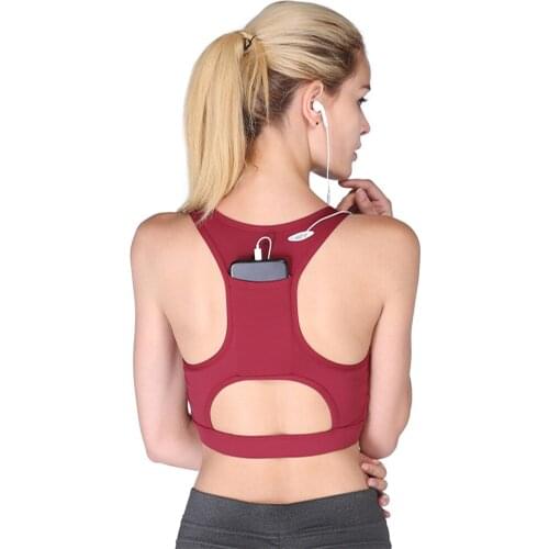 Fitness Women High Impact Sports Bra Push Up Back Pocket Running Gym Yoga Workout Femme Nylon Underwear Padded Crop Tops Female