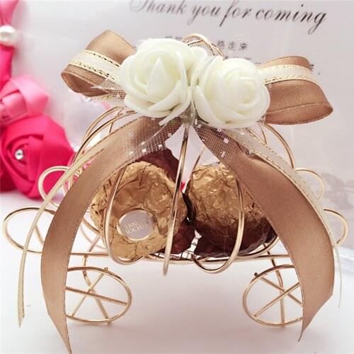 1pcs Metal Hollow Pumpkin Carriage Candy Box Wedding Favor Marriage Party Gift Treat Box Packaging Gift Boxes