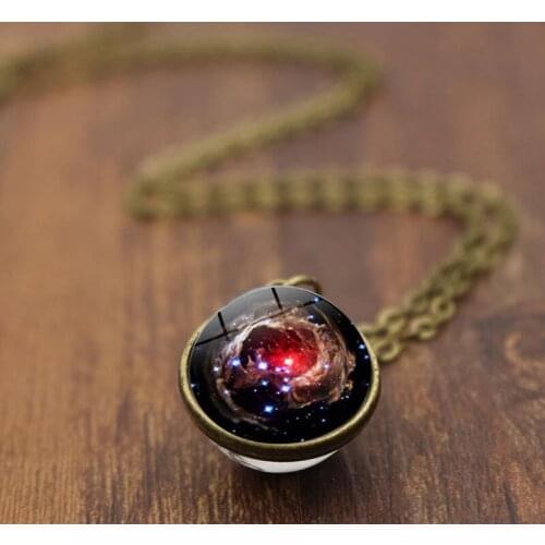 1 Pc Vintage Gem Glass Ball Pendant Universe Galaxy Nebula Planet Sweater Necklace Necklace