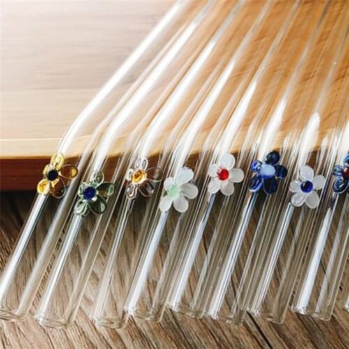 2PC New Glass Straw 10 Colored Creative Flower Straw Glass Reusable Drinking Straws Bent Curved Straw for hot Tea Coffee Juice