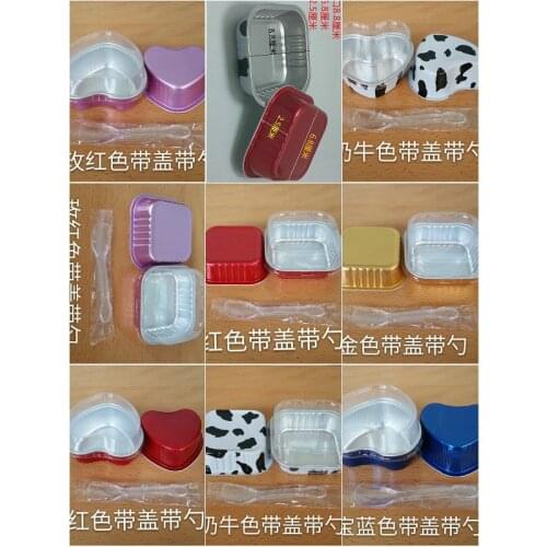 50pcs square/love heart cake cup / moon cake packaging trays / aluminum foil cake box with lid ans spoon kitchen tools