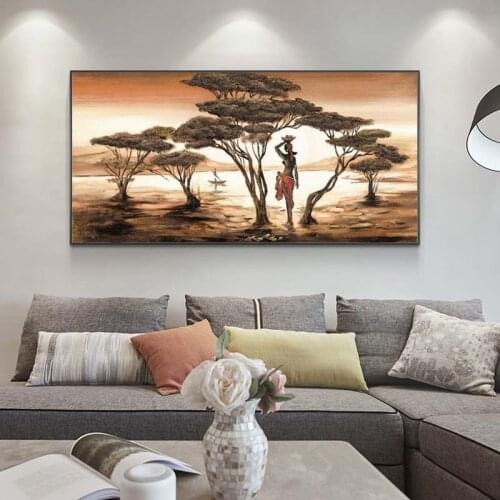 African Landscape Canvas Art Prints African Dancer Around the Lake Wall Paintings Print On Canvas Pictures For Living Room Wall