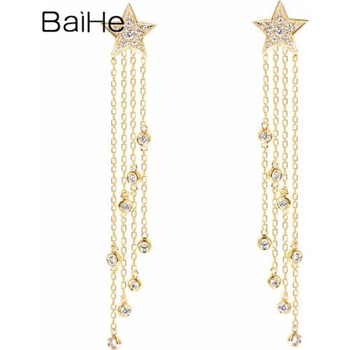 BAIHE Solid 14K Yellow Gold 0.56ct H/SI Round Natural Diamonds Earrings Wedding Trendy Fine Jewelry Star Stud Earrings for Women