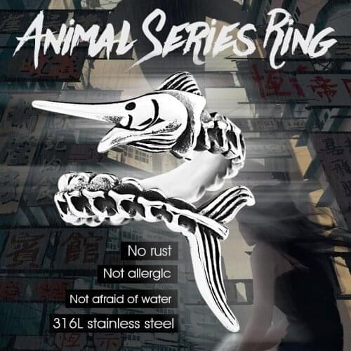 Beier 316L Stainless Steel Realistic gunfish animal for men fashion high quality Punk ring jewelry LR631