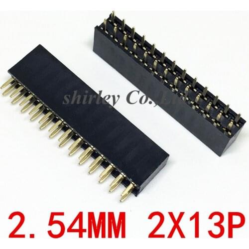 Free shiiping10pcs 26P 2*13pin Female Double Row Straight Pin Pitch 2.54mm 2*13P Needle Header Strip Socket Connector 2.54-2X13P
