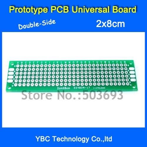 Free Shipping 50pcs/Lot 2x8 cm Double-Side Copper Prototype PCB 2*8 cm Universal Board