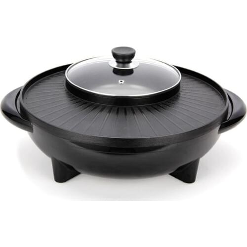 DMWD 220V 1700W 5 Gear Smokeless Electrical Roasting Pan With Small Soup Pot 2 In 1 Non-stick BBQ Machine For 3 People