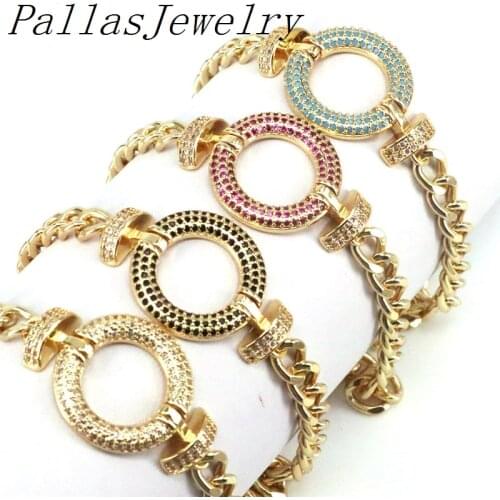 5Pcs Newest CZ charm bracelet gold cuban chain fashion circle round shaped Adjustable bracelet jewelry