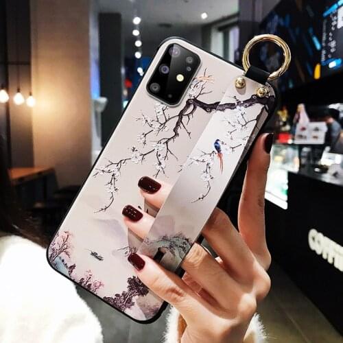 S8 S9 S10 S20 Plus 3D Emboss Retro Wrist Strap Case for Samsung A70 A50 A10 A20 A30 A50S A40 A30S A60 Note 10 Plus 8 9 TPU Cover