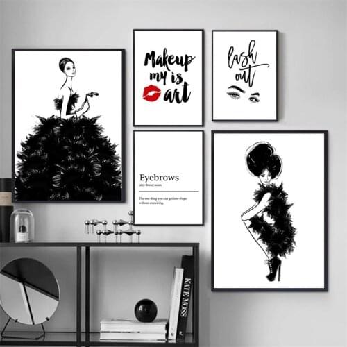 Black and White Wall Posters Quote Wall Art Canvas Painting Canvas Print Make Up Girl Bedroom Decoration Paintings Home Decor