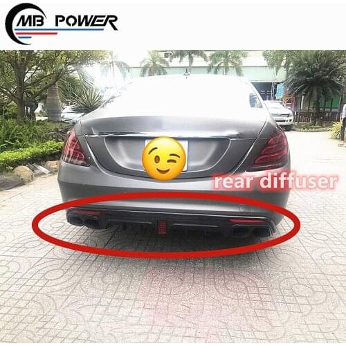S class W222 Carbon Fiber Rear Bumper Lip Car Diffuser with exhaust tip S-Class W222 S63 S65 carbon fiber rear diffuser