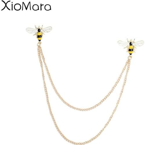 Double Bee Chain Enamel Pins Custom Brooch Backpack Lapel Badge Bag For All Men And Women Cartoon Insect Jewelry Gifts Wholesale