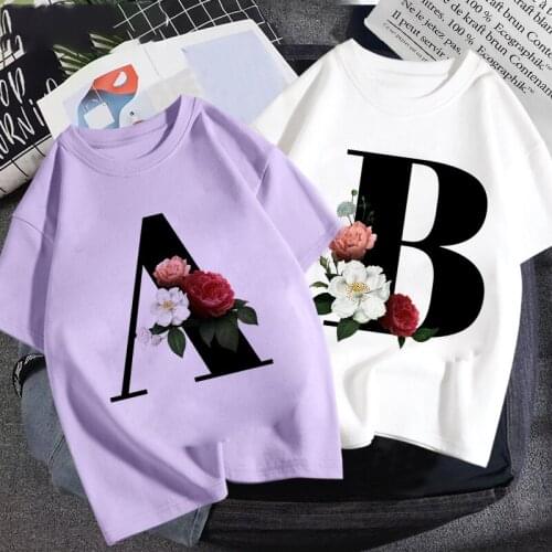 Purple Summer New T-shirt Fashion Alphabet Girls Tshirts Harajuku Retro Boy Tshirt Flowers Element Nice Round Neck Kids Tshirt