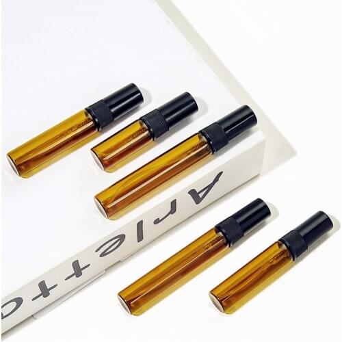 100pcs/lot 2ml 3ml 5ml 10ml Amber Glass Mist Spray Bottle Empty Refillable Perfume Bottle With Pump Sprayer Mini Glass Vials