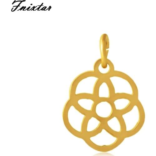 Fnixtar Stainless Steel Hollow Flower Charm Pendants Fits Necklace Bracelet DIY Jewelry Making Gold Color Metal Charm 10pcs/lot
