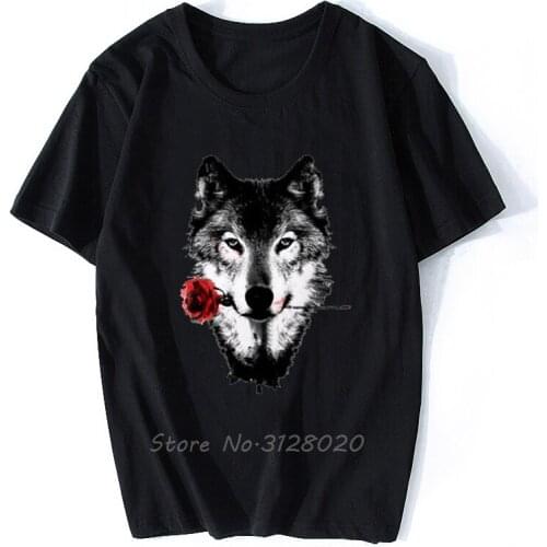 Cotton 3D Wolf Rose T Shirt Men Summer Funny Wolf Mans T-shirt Casual White Hip Hop Animals Shirt Plus Size 3XL