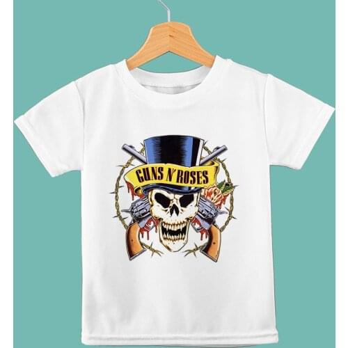 Harajuku Punk Rock T Shirt Kids Guns N' Roses Printed Tattoo Shirt Boys Novelty 2020 Oversized T-shirt White Tops For Teens