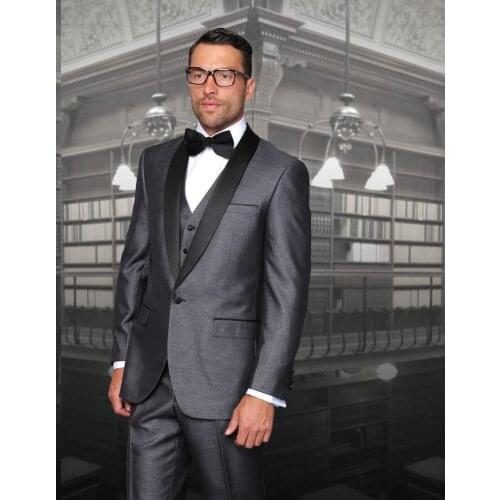Hot Sale 2018 Customized Smoking grey wedding tuxedos custom made Jacket+Pants+Tie+Vest mens tuxedos Groom Suits Best men suits
