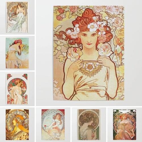 HD Home Decoration Alphonse Mucha Canvas Prints Painting Woman Poster Wall Modern Art Modular Pictures For Bed Room Frameworks
